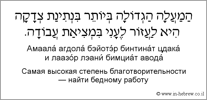 Иврит и русский: Самая высокая степень благотворительности — найти бедному работу