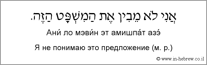 Иврит и русский: Я не понимаю это предложение (м. р.)