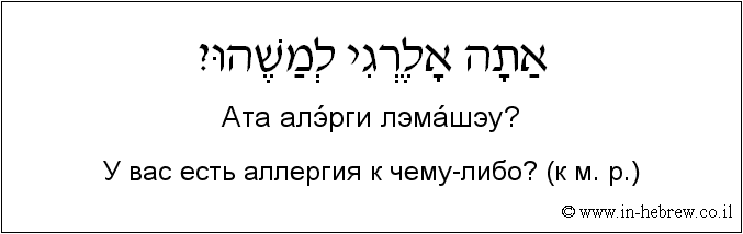 Иврит и русский: У вас есть аллергия к чему-либо? (к м. р.)