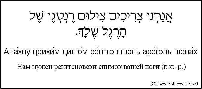 Иврит и русский: Нам нужен рентгеновски снимок вашей ноги (к ж. р.)