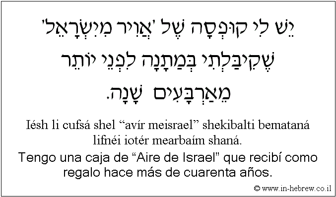 Español y hebreo: Tengo una caja de “Aire de Israel” que recibí como regalo hace más de cuarenta años.