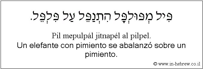 Español y hebreo: Un elefante con pimiento se abalanzó sobre un pimiento.