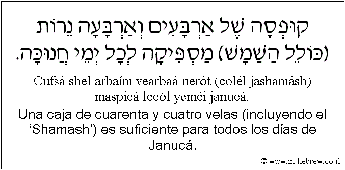 Español y hebreo: Una caja de cuarenta y cuatro velas (incluyendo el ‘Shamash’) es suficiente para todos los días de Janucá.