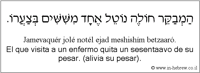 Español y hebreo: El que visita a un enfermo quita un sesentaavo de su pesar. (alivia su pesar).